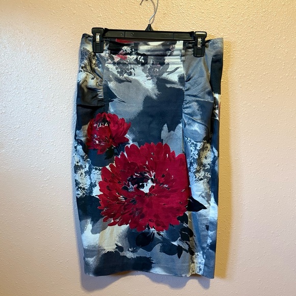 Bisou Bisou Red and Blue Floral Pencil Skirt - Picture 1 of 3